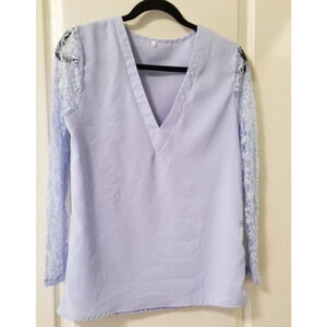 Unbranded Women's Formal Dressy Blouse Long Lace Sleeves V-Neck Chiffon Size S